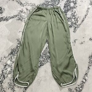 Aerie‎ Satin Pajama Pants Green Stripe Pull On Sleepwear Lounge Womens Sz Small